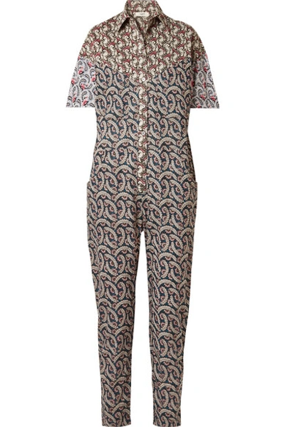 Shop Isabel Marant Étoile Lindsie Printed Cotton-poplin Jumpsuit In Brown