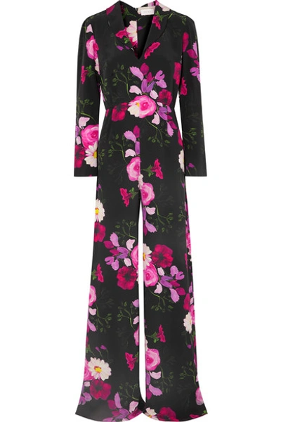 Shop Seren Exclusive Betty Floral-print Silk Crepe De Chine Jumpsuit In Black