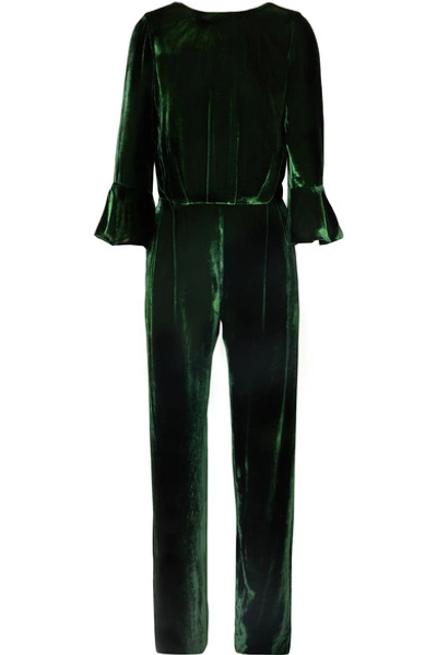 Shop Seren Gee Open-back Velvet Jumpsuit In Green