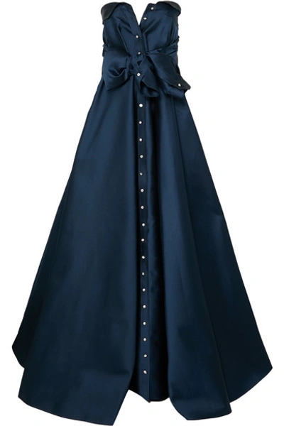 Shop Alexis Mabille Tie-detailed Faille Gown In Midnight Blue