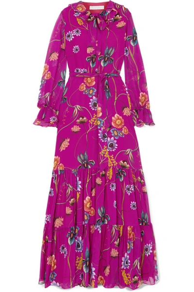 Shop Borgo De Nor Anna Floral-print Silk-georgette Maxi Dress In Purple