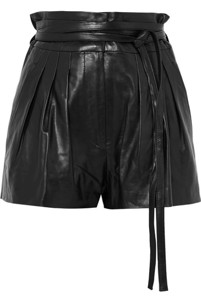 Shop Iro Stable Pleated Leather Shorts In Black