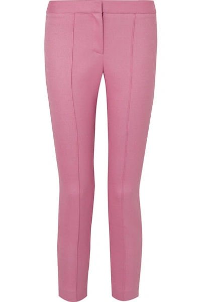 Shop Adam Lippes Cropped Twill Slim-leg Pants In Pink