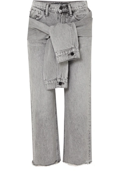 Shop Alexander Wang Cropped Distressed High-rise Straight-leg Jeans In Light Gray
