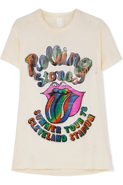 Shop Madeworn The Rolling Stones Distressed Printed Cotton-jersey T-shirt In White