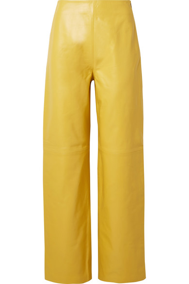 yellow leather pants