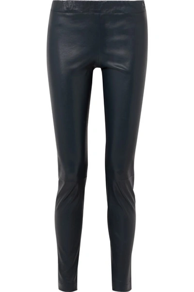 Shop The Row Stretch-leather Skinny Pants In Navy