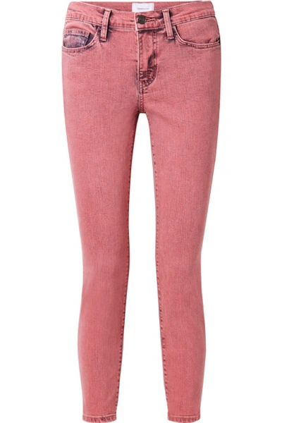 Shop Current Elliott The Stiletto Cropped Mid-rise Skinny Jeans In Pink