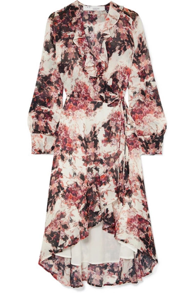 Shop Iro Ruffle-trimmed Floral-print Georgette Wrap Dress In Ecru