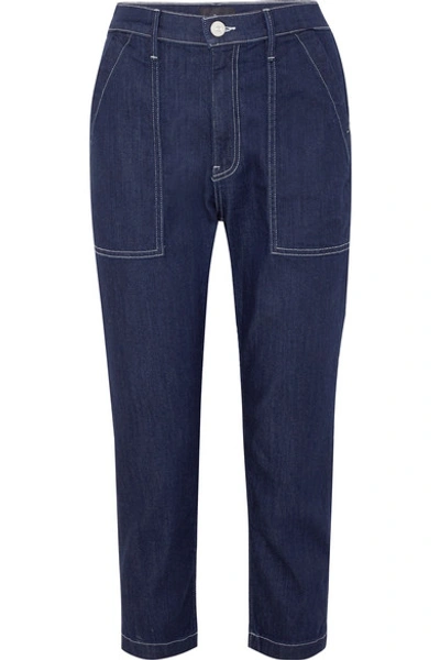 Shop 3x1 Sabine Cropped Contrast-stitch Jeans In Dark Denim