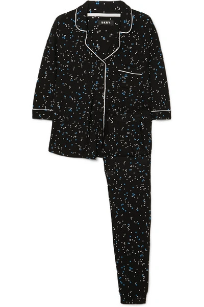 Shop Dkny Printed Jersey Pajama Set In Black