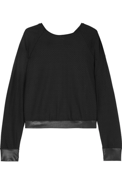 Shop Koral Sofia Satin-trimmed Stretch-mesh Sweater In Black