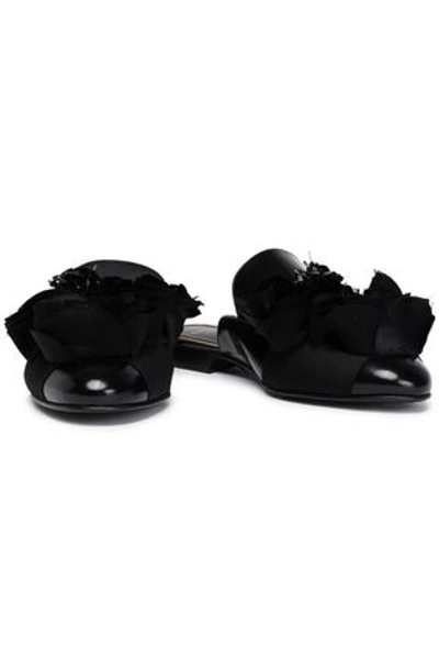 Shop Lanvin Embellished Leather Slippers In Black