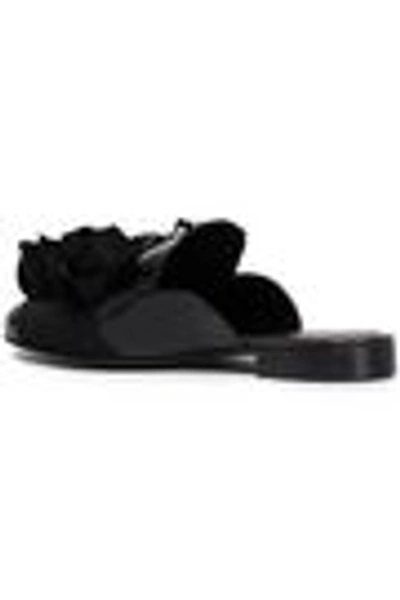 Shop Lanvin Embellished Leather Slippers In Black