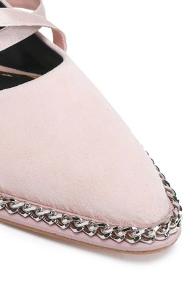 Shop Lanvin Woman Satin-trimmed Suede Ballet Flats Baby Pink