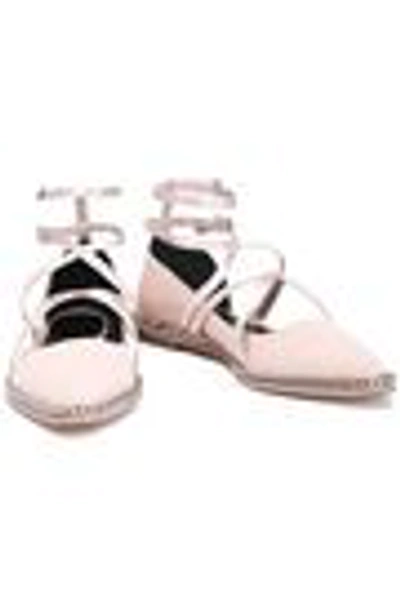 Shop Lanvin Woman Satin-trimmed Suede Ballet Flats Baby Pink