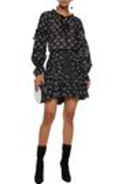Shop Cinq À Sept Amelia Lace-up Printed Cotton-voile Mini Skirt In Black