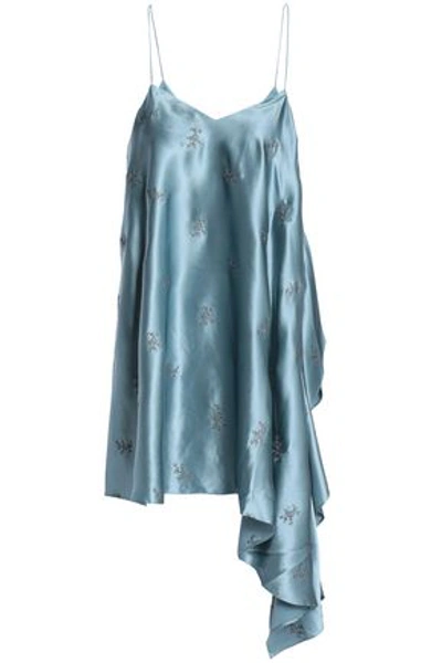 Shop Cinq À Sept Woman Romeo Embroidered Draped Silk-satin Camisole Sky Blue