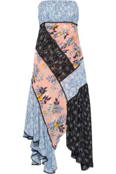 Shop Cinq À Sept Strapless Patchwork Floral-print Silk Crepe De Chine Dress In Multicolor