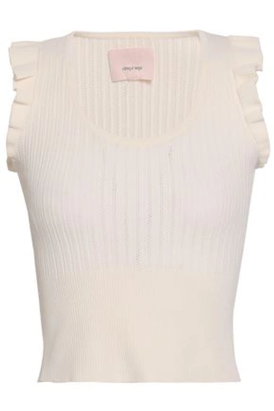 Shop Cinq À Sept Woman Siobhan Cropped Ruffle-trimmed Pointelle-knit Top Ivory