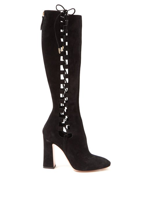 Aquazzura Medina 105 Lace-Up Knee-High Boots In Black | ModeSens