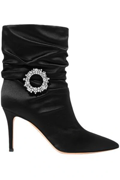 Shop Gianvito Rossi Mae 85 Crystal-embellished Satin Ankle Boots In Black