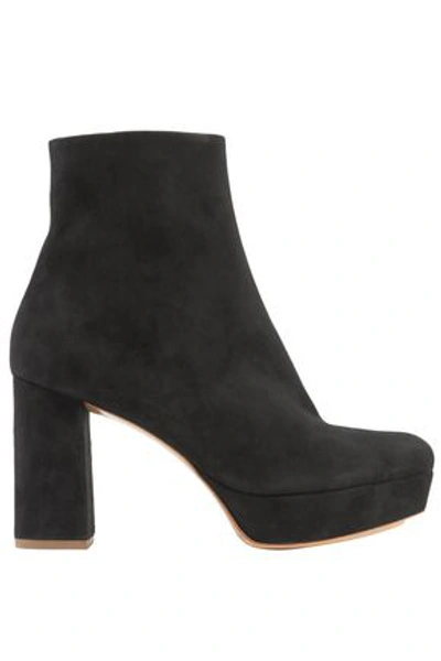 Shop Mansur Gavriel Woman Shearling-lined Suede Platform Ankle Boots Black