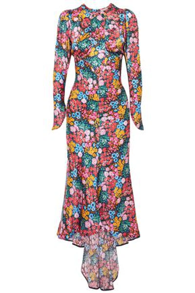 Shop Attico Floral-print Silk-satin Midi Dress In Multicolor