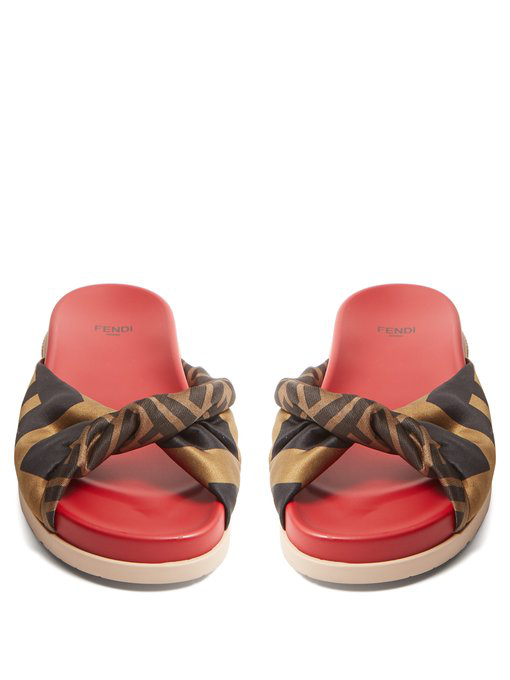 fendi feel brown ff fabric slides