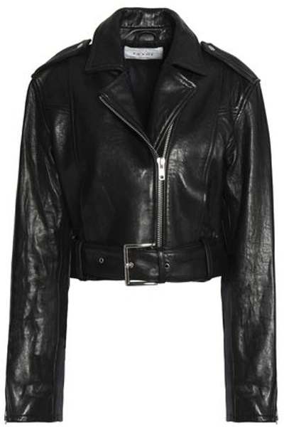 Shop Frame Woman Cropped Leather Biker Jacket Black