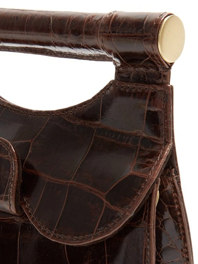 Staud Brown Madeline Crocodile Effect Leather Shoulder Bag In Dark
