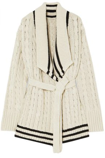 Shop Maison Margiela Woman Cable-knit Cotton And Linen-blend Cardigan Ecru