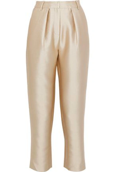 Shop Co Cropped Satin-twill Tapered Pants In Rose Gold