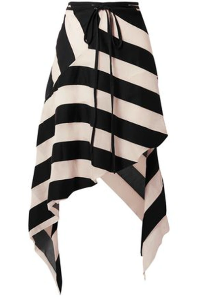 Shop Marques' Almeida Woman Striped Cotton And Silk-blend Midi Skirt Black