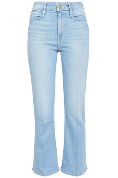 Shop Frame Woman Faded High-rise Bootcut Jeans Light Denim