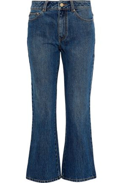Shop Co Cropped Mid-rise Kick-flare Jeans In Mid Denim