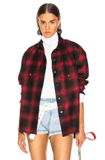 Shop Alexander Wang Wool Button Off Flannel In Red,plaid.