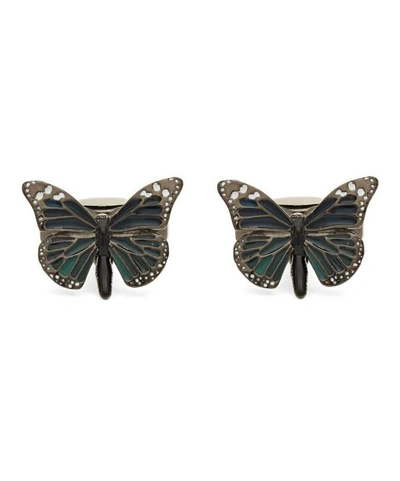 Shop Simon Carter Butterfly Cufflinks In Blue Gunmetal