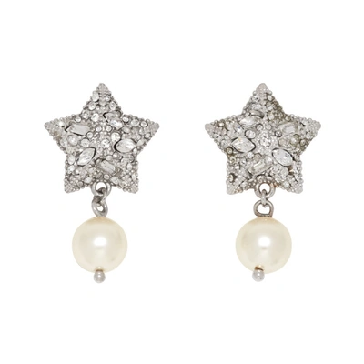 Shop Miu Miu Silver Pearl And Crystal Star Earrings In F0qcd Crea