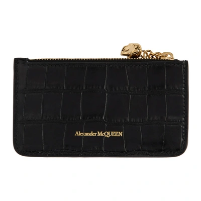 Shop Alexander Mcqueen Black Croc Zip Card Holder In 1000 Black
