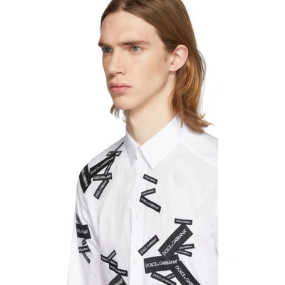 Shop Dolce & Gabbana Dolce And Gabbana White All Over Logo Patch Gold Fit Shirt In W0800 White