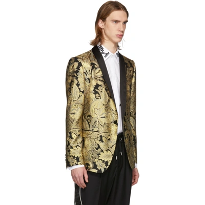 Shop Dolce & Gabbana Dolce And Gabbana Black And Gold Lurex Blazer In S8351 Gold