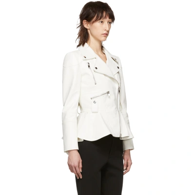Shop Alexander Mcqueen White Leather Peplum Jacket In 9078 Ivory
