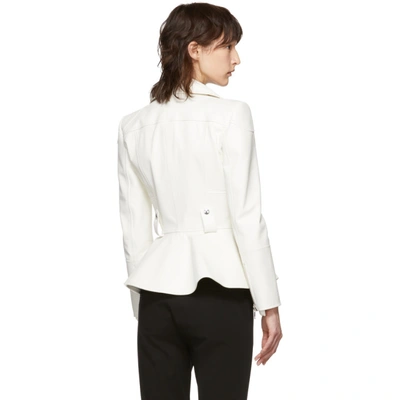 Shop Alexander Mcqueen White Leather Peplum Jacket In 9078 Ivory