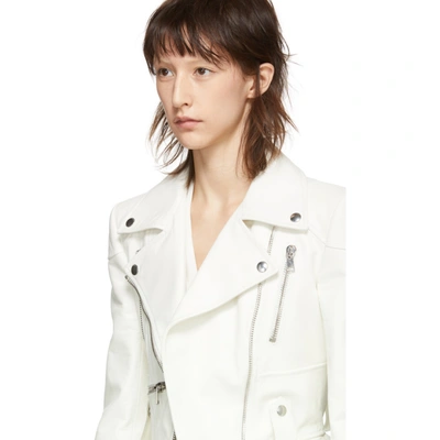 Shop Alexander Mcqueen White Leather Peplum Jacket In 9078 Ivory