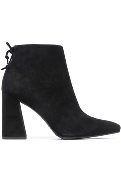 Shop Stuart Weitzman Woman Bow-detailed Suede Ankle Boots Black