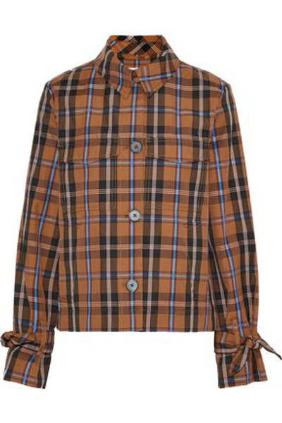 Shop Derek Lam 10 Crosby Woman Cropped Checked Twill Jacket Brown