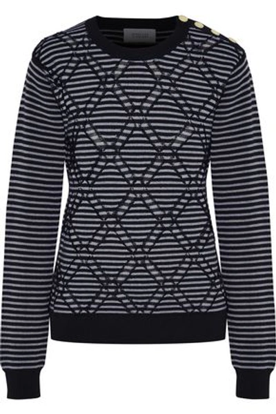 Shop Derek Lam 10 Crosby Woman Striped Jacquard Cotton Sweater Midnight Blue