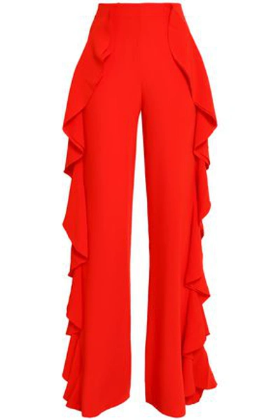 Shop Cinq À Sept Woman Ruffled Crepe Flared Pants Tomato Red
