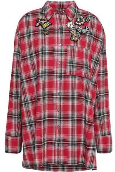 Shop Cinq À Sept Woman Appliquéd Checked Cotton-flannel Tunic Crimson